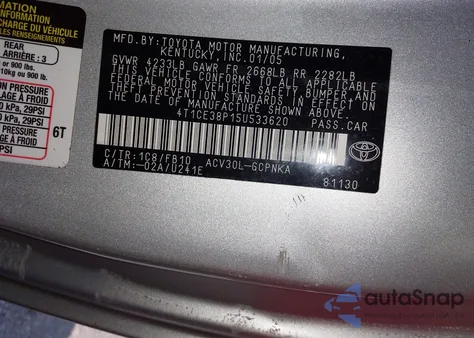 2005 Toyota Camry Solara Se from USA, damaged, VIN 4T1CE38P15U533620